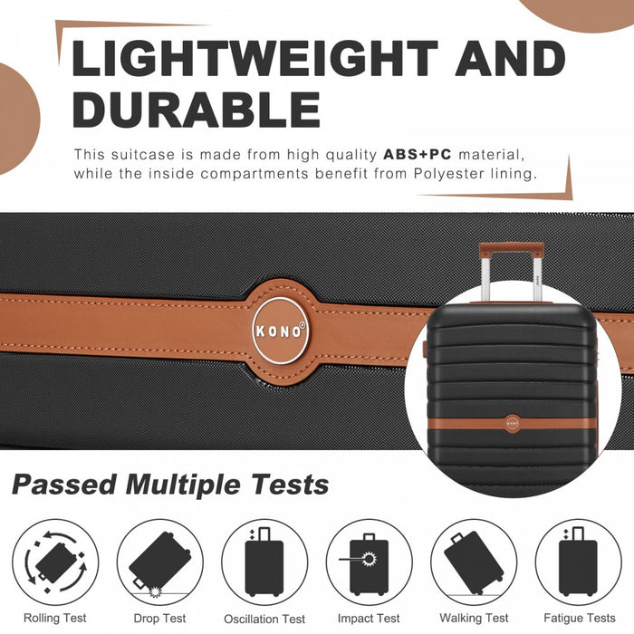 KSK2592+EA2212 - Kono 3‑Piece ABS+PC Suitcase Set with Travel Bag & Toiletry Pouch - Black and Brown