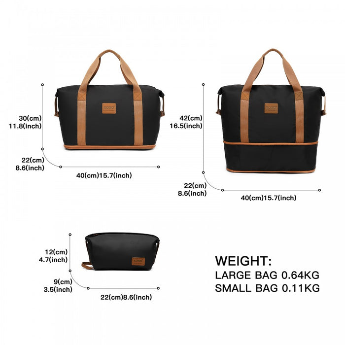 KSK2592+EA2212 - Kono 3‑Piece ABS+PC Suitcase Set with Travel Bag & Toiletry Pouch - Black and Brown