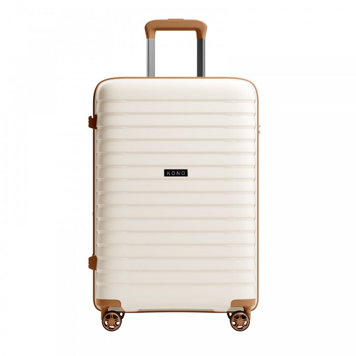 KSK2595 - Kono 20/24/28inch Hard Shell Scratch-Resistant PP Luggage Set with Cup Holder, TSA Lock & Expandable Design-Check-in Luggage For Travel - Beige and Brown