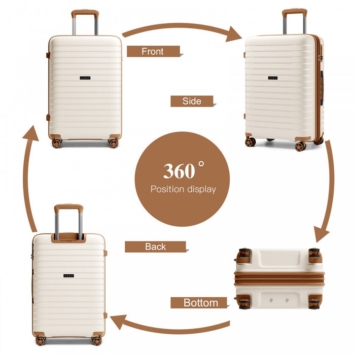 KSK2595 - Kono 20/24/28inch Hard Shell Scratch-Resistant PP Luggage Set with Cup Holder, TSA Lock & Expandable Design-Check-in Luggage For Travel - Beige and Brown