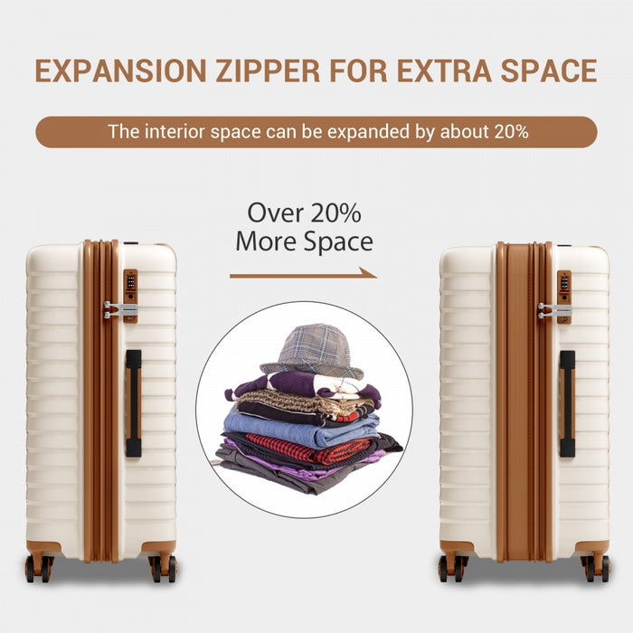 KSK2595 - Kono 20/24/28inch Hard Shell Scratch-Resistant PP Luggage Set with Cup Holder, TSA Lock & Expandable Design-Check-in Luggage For Travel - Beige and Brown