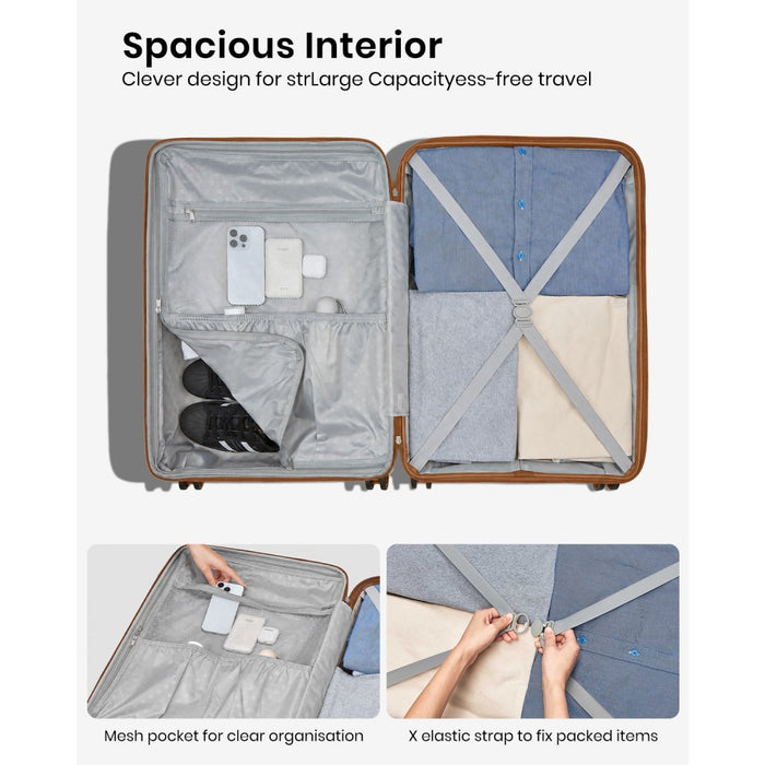 KSK2595 - Kono 20/24/28inch Hard Shell Scratch-Resistant PP Luggage Set with Cup Holder, TSA Lock & Expandable Design-Check-in Luggage For Travel - Beige and Brown