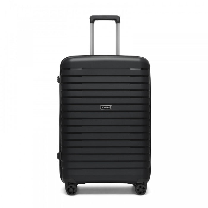 KSK2595 - Kono 20/24/28inch Hard Shell Scratch-Resistant PP Luggage Set with Cup Holder, TSA Lock & Expandable Design-Check-in Luggage For Travel - Black