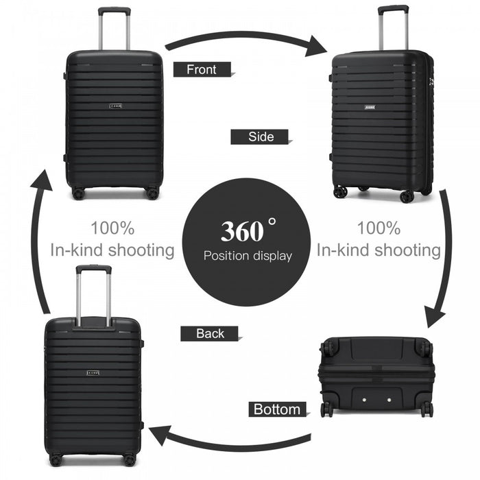 KSK2595 - Kono 20/24/28inch Hard Shell Scratch-Resistant PP Luggage Set with Cup Holder, TSA Lock & Expandable Design-Check-in Luggage For Travel - Black
