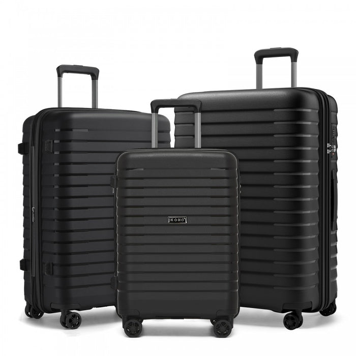 KSK2595 - Kono 20/24/28inch Hard Shell Scratch-Resistant PP Luggage Set with Cup Holder, TSA Lock & Expandable Design-Check-in Luggage For Travel - Black