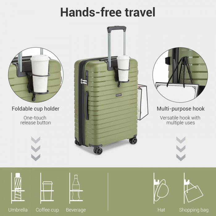 KSK2595 - Kono 20/24/28inch Hard Shell Scratch-Resistant PP Luggage Set with Cup Holder, TSA Lock & Expandable Design-Check-in Luggage For Travel - Green