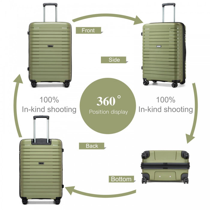 KSK2595 - Kono 20/24/28inch Hard Shell Scratch-Resistant PP Luggage Set with Cup Holder, TSA Lock & Expandable Design-Check-in Luggage For Travel - Green