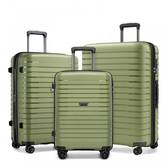 KSK2595 - Kono 20/24/28inch Hard Shell Scratch-Resistant PP Luggage Set with Cup Holder, TSA Lock & Expandable Design-Check-in Luggage For Travel - Green