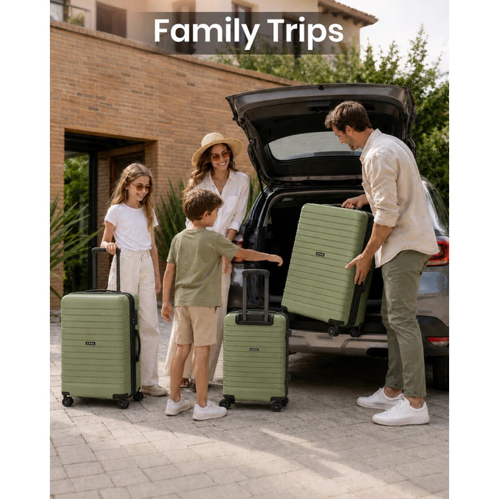 KSK2595 - Kono 20/24/28inch Hard Shell Scratch-Resistant PP Luggage Set with Cup Holder, TSA Lock & Expandable Design-Check-in Luggage For Travel - Green