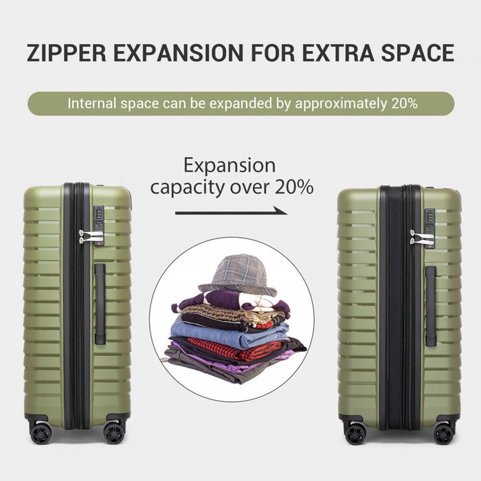 KSK2595 - Kono 20/24/28inch Hard Shell Scratch-Resistant PP Luggage Set with Cup Holder, TSA Lock & Expandable Design-Check-in Luggage For Travel - Green