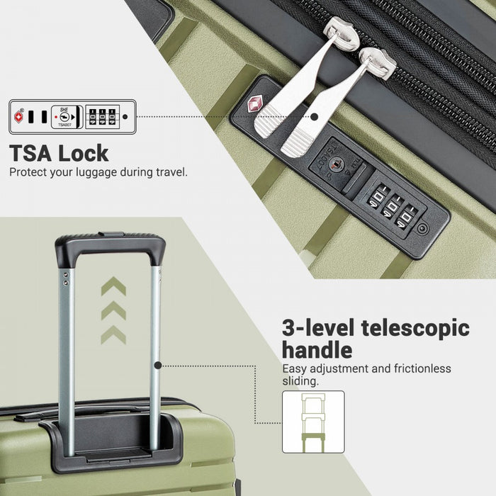 KSK2595 - Kono 20/24/28inch Hard Shell Scratch-Resistant PP Luggage Set with Cup Holder, TSA Lock & Expandable Design-Check-in Luggage For Travel - Green