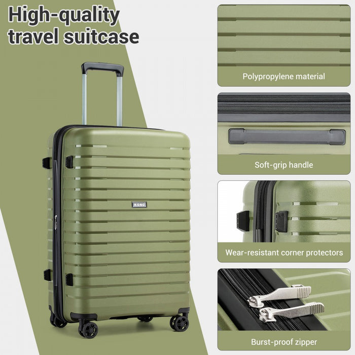 KSK2595 - Kono 20/24/28inch Hard Shell Scratch-Resistant PP Luggage Set with Cup Holder, TSA Lock & Expandable Design-Check-in Luggage For Travel - Green