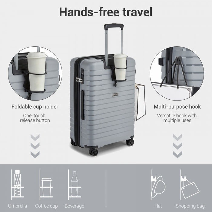 KSK2595 - Kono 20/24/28inch Hard Shell Scratch-Resistant PP Luggage Set with Cup Holder, TSA Lock & Expandable Design-Check-in Luggage For Travel - Grey