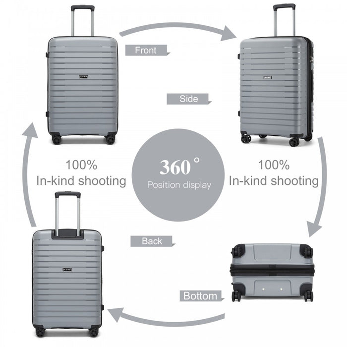 KSK2595 - Kono 20/24/28inch Hard Shell Scratch-Resistant PP Luggage Set with Cup Holder, TSA Lock & Expandable Design-Check-in Luggage For Travel - Grey