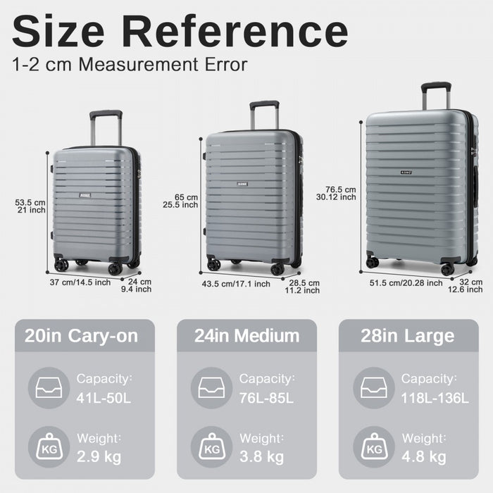 KSK2595 - Kono 20/24/28inch Hard Shell Scratch-Resistant PP Luggage Set with Cup Holder, TSA Lock & Expandable Design-Check-in Luggage For Travel - Grey