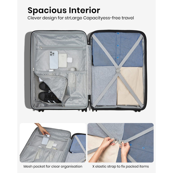 KSK2595 - Kono 20/24/28inch Hard Shell Scratch-Resistant PP Luggage Set with Cup Holder, TSA Lock & Expandable Design-Check-in Luggage For Travel - Grey