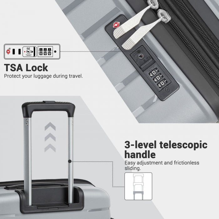 KSK2595 - Kono 20/24/28inch Hard Shell Scratch-Resistant PP Luggage Set with Cup Holder, TSA Lock & Expandable Design-Check-in Luggage For Travel - Grey
