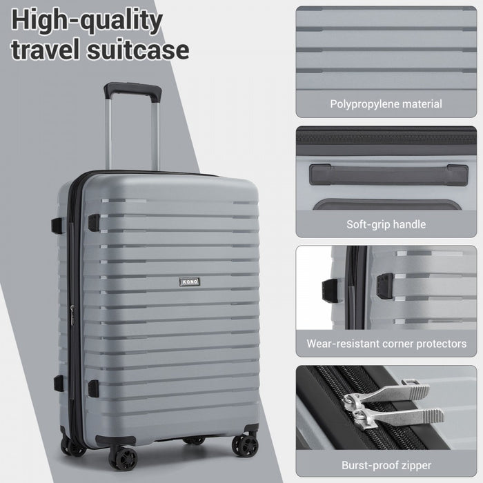 KSK2595 - Kono 20/24/28inch Hard Shell Scratch-Resistant PP Luggage Set with Cup Holder, TSA Lock & Expandable Design-Check-in Luggage For Travel - Grey