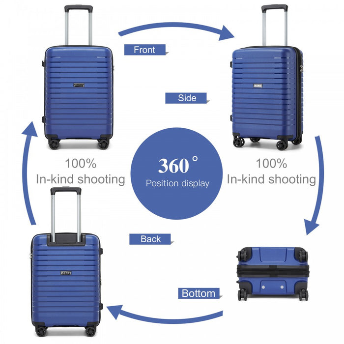 KSK2595 - Kono 20/24/28inch Hard Shell Scratch-Resistant PP Luggage Set with Cup Holder, TSA Lock & Expandable Design-Check-in Luggage For Travel - Navy