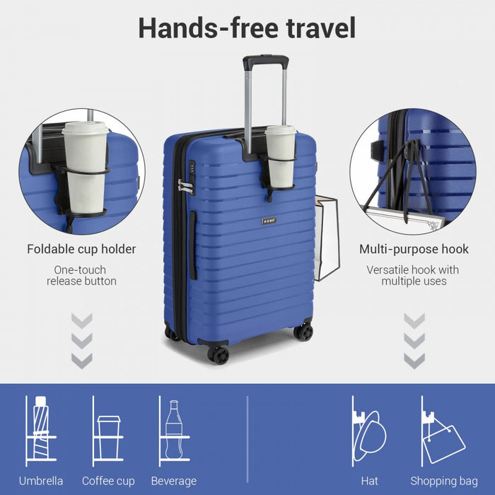 KSK2595 - Kono 20/24/28inch Hard Shell Scratch-Resistant PP Luggage Set with Cup Holder, TSA Lock & Expandable Design-Check-in Luggage For Travel - Navy