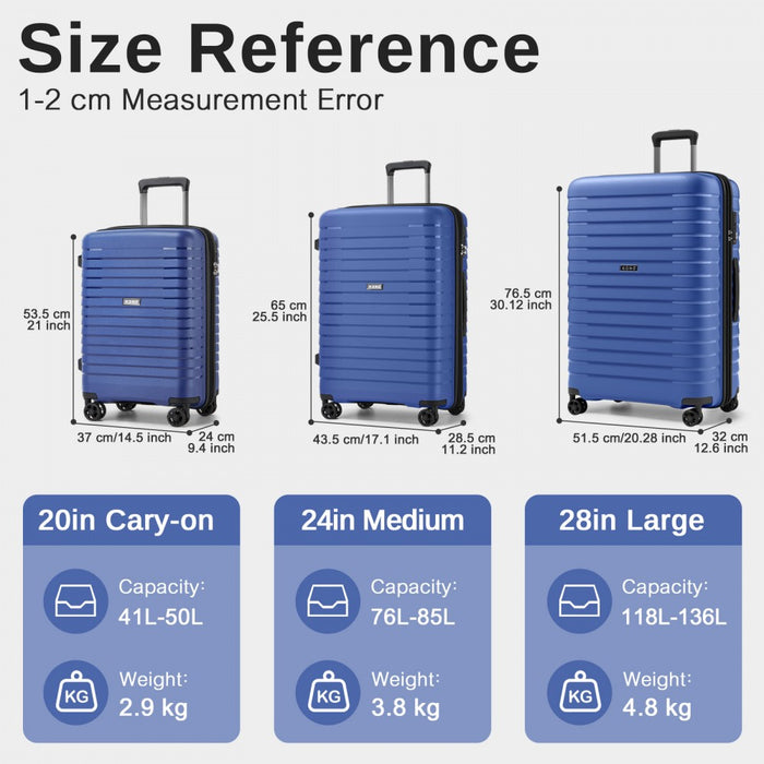 KSK2595 - Kono 20/24/28inch Hard Shell Scratch-Resistant PP Luggage Set with Cup Holder, TSA Lock & Expandable Design-Check-in Luggage For Travel - Navy