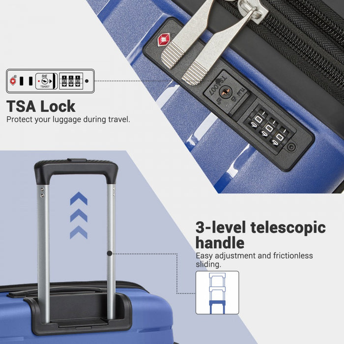 KSK2595 - Kono 20/24/28inch Hard Shell Scratch-Resistant PP Luggage Set with Cup Holder, TSA Lock & Expandable Design-Check-in Luggage For Travel - Navy
