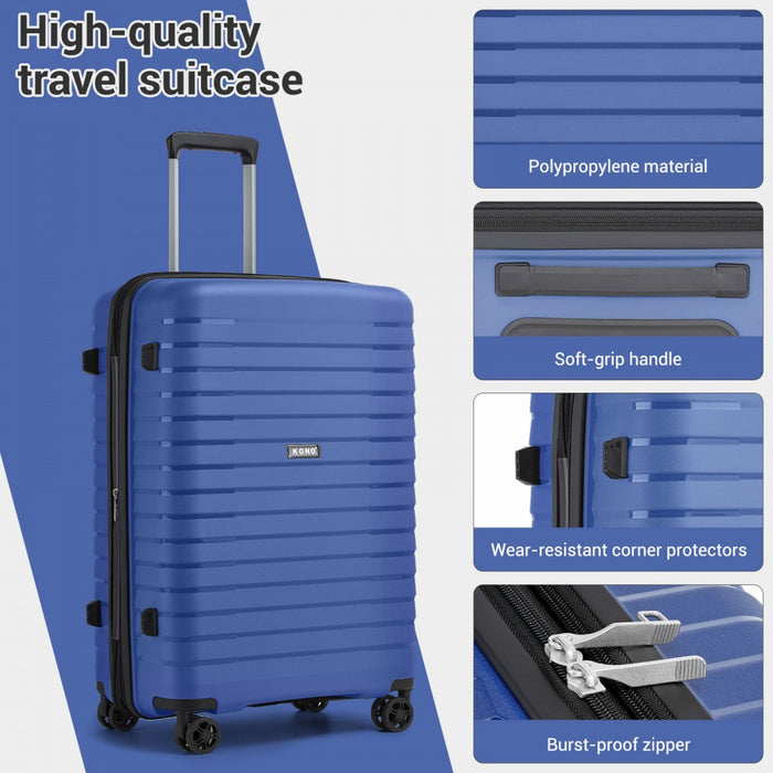KSK2595 - Kono 20/24/28inch Hard Shell Scratch-Resistant PP Luggage Set with Cup Holder, TSA Lock & Expandable Design-Check-in Luggage For Travel - Navy