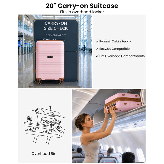 KSK2595 - Kono 20/24/28inch Hard Shell Scratch-Resistant PP Luggage Set with Cup Holder, TSA Lock & Expandable Design-Check-in Luggage For Travel - Pink and Brown