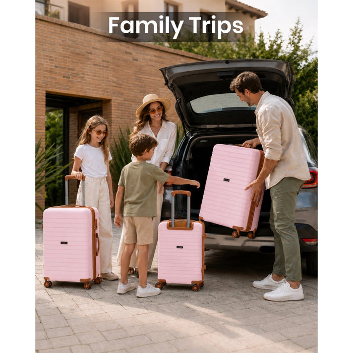 KSK2595 - Kono 20/24/28inch Hard Shell Scratch-Resistant PP Luggage Set with Cup Holder, TSA Lock & Expandable Design-Check-in Luggage For Travel - Pink and Brown