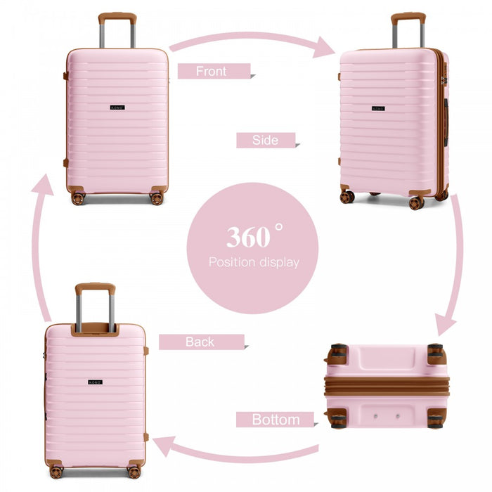 KSK2595 - Kono 20/24/28inch Hard Shell Scratch-Resistant PP Luggage Set with Cup Holder, TSA Lock & Expandable Design-Check-in Luggage For Travel - Pink and Brown