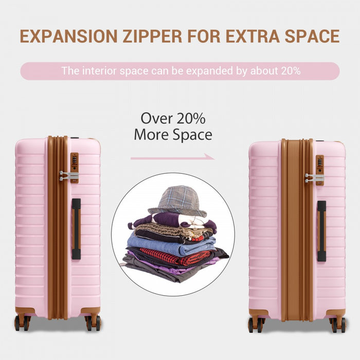 KSK2595 - Kono 20/24/28inch Hard Shell Scratch-Resistant PP Luggage Set with Cup Holder, TSA Lock & Expandable Design-Check-in Luggage For Travel - Pink and Brown