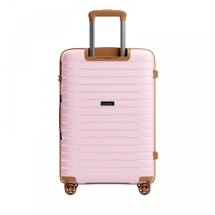 KSK2595 - Kono 20/24/28inch Hard Shell Scratch-Resistant PP Luggage Set with Cup Holder, TSA Lock & Expandable Design-Check-in Luggage For Travel - Pink and Brown