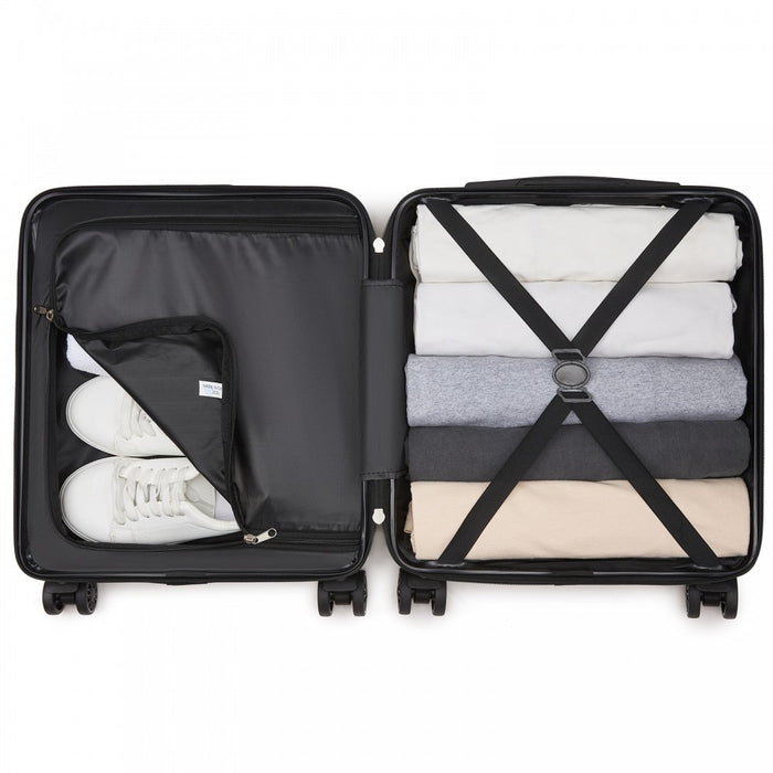 KSK2596 - Kono 16 Inch ABS Hard Shell Under-Seat Cabin Suitcase with Spinner Wheels - Black