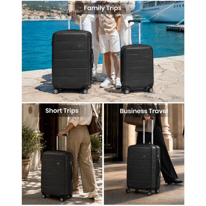 KSK2694 - Kono 24 Inch PC Hard Shell Suitcase, Check‑in Luggage with Silent Wheels & Organised Interior - Black