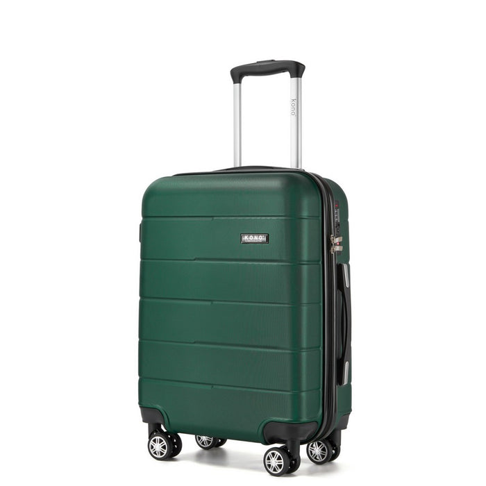 KSK2694 - Kono 20 Inch PC Hard Shell Suitcase, Carry-On Luggage with Silent Wheels & Organised Interior - Green And Black