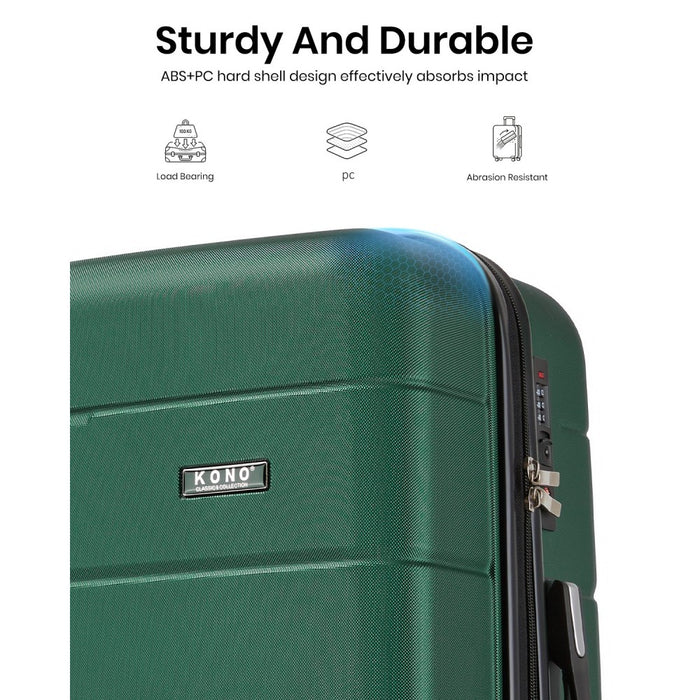 KSK2694 - Kono 24 Inch PC Hard Shell Suitcase, Check‑in Luggage with Silent Wheels & Organised Interior - Green And Black