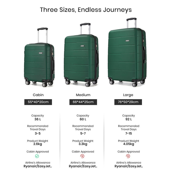 KSK2694 - Kono 28 Inch PC Hard Shell Suitcase, Large Check‑in Luggage with Silent Wheels & Organised Interior - Green And Black