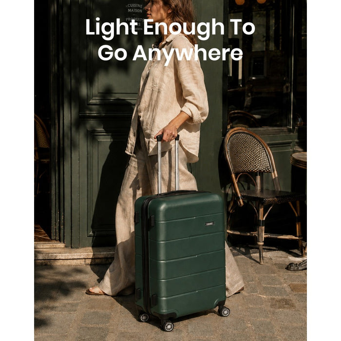 KSK2694 - Kono 20/24/28 Inch PC Hard Shell Suitcase Set, Lightweight Luggage with Silent Wheels & Organised Interior - Green And Black