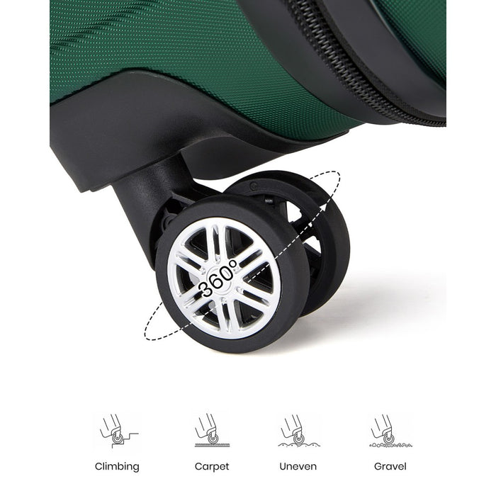 KSK2694 - Kono 20/24/28 Inch PC Hard Shell Suitcase Set, Lightweight Luggage with Silent Wheels & Organised Interior - Green And Black