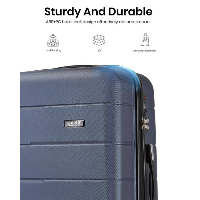 KSK2694 - Kono 24 Inch PC Hard Shell Suitcase, Check‑in Luggage with Silent Wheels & Organised Interior - Navy And Black