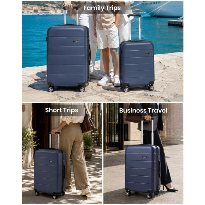 KSK2694 - Kono 24 Inch PC Hard Shell Suitcase, Check‑in Luggage with Silent Wheels & Organised Interior - Navy And Black