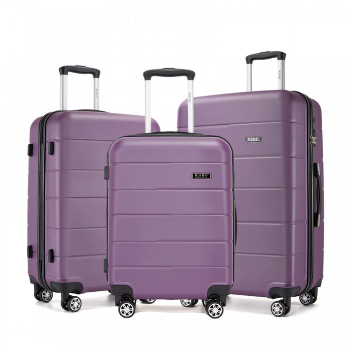 KSK2694 - Kono 20/24/28 Inch PC Hard Shell Suitcase Set, Lightweight Luggage with Silent Wheels & Organised Interior - Purple And Black