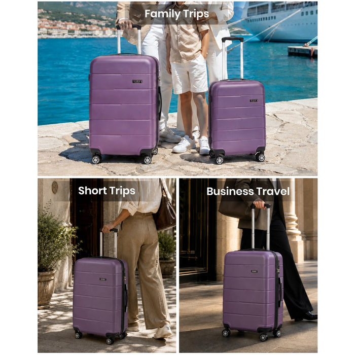 KSK2694 - Kono 24 Inch PC Hard Shell Suitcase, Check‑in Luggage with Silent Wheels & Organised Interior - Purple And Black