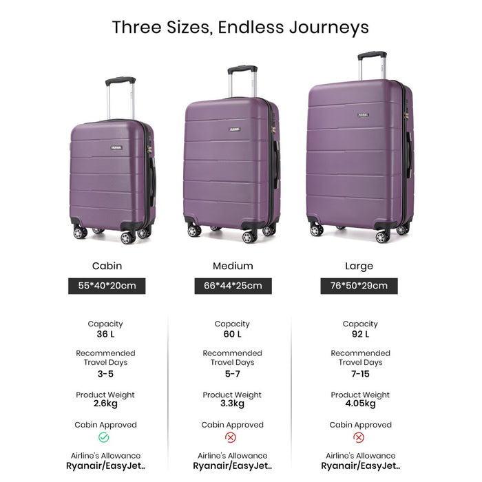 KSK2694 - Kono 20 Inch PC Hard Shell Suitcase, Carry-On Luggage with Silent Wheels & Organised Interior - Purple And Black