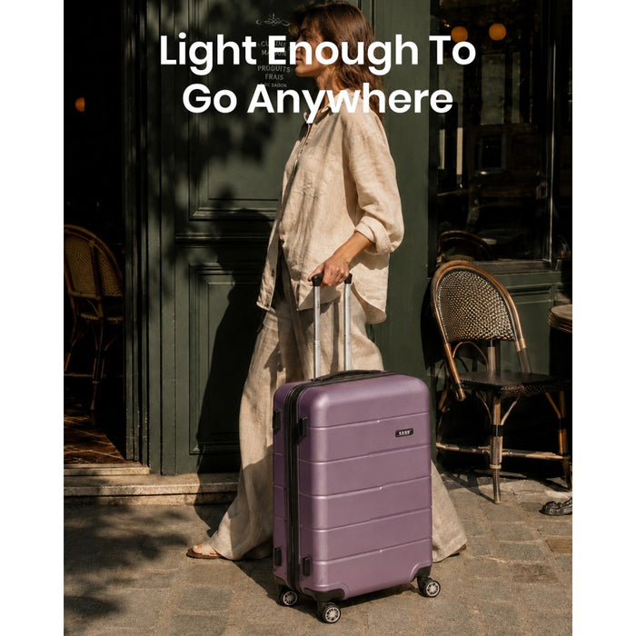 KSK2694 - Kono 20/24/28 Inch PC Hard Shell Suitcase Set, Lightweight Luggage with Silent Wheels & Organised Interior - Purple And Black