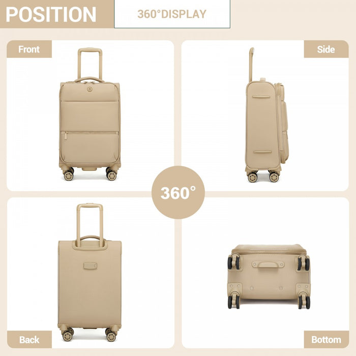 KSN2593 - 20 inch Women's Lightweight Softshell Suitcase with Spinner Wheels and Spacious Compartments - Khaki
