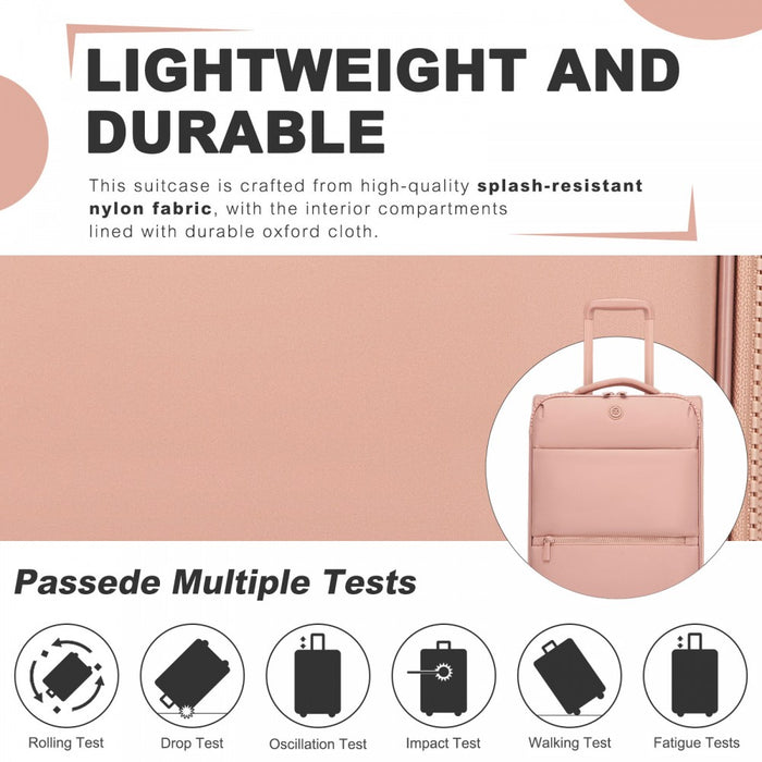 KSN2593 - 20 inch Women's Lightweight Softshell Suitcase with Spinner Wheels and Spacious Compartments - Pink
