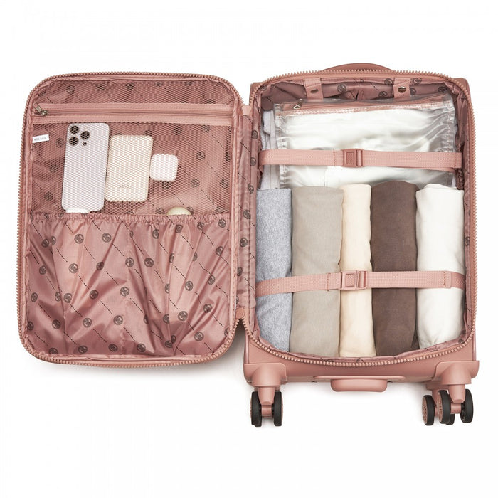 KSN2593 - 20 inch Women's Lightweight Softshell Suitcase with Spinner Wheels and Spacious Compartments - Pink