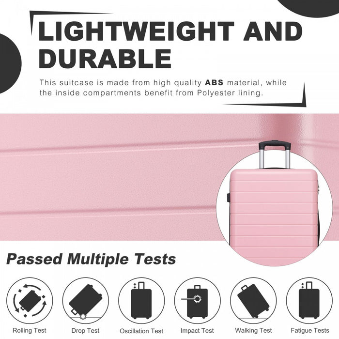 KSN2691 - 20 Inch Carry-On Luggage, Lightweight ABS Hard Shell Suitcase with 360 Silent Wheels, Combination Lock & Organised Interior - Pink