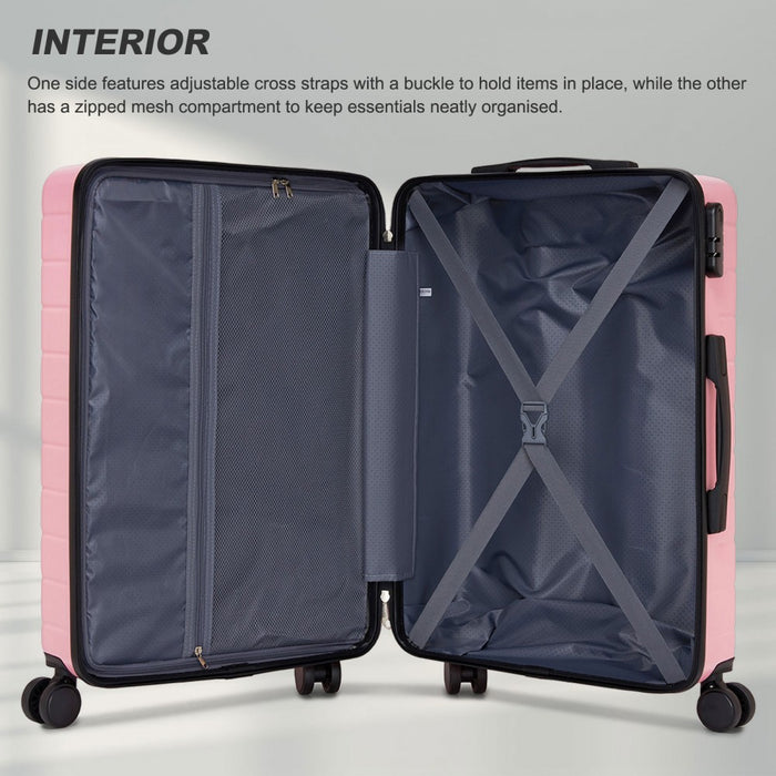 KSN2691 - 20 Inch Carry-On Luggage, Lightweight ABS Hard Shell Suitcase with 360 Silent Wheels, Combination Lock & Organised Interior - Pink